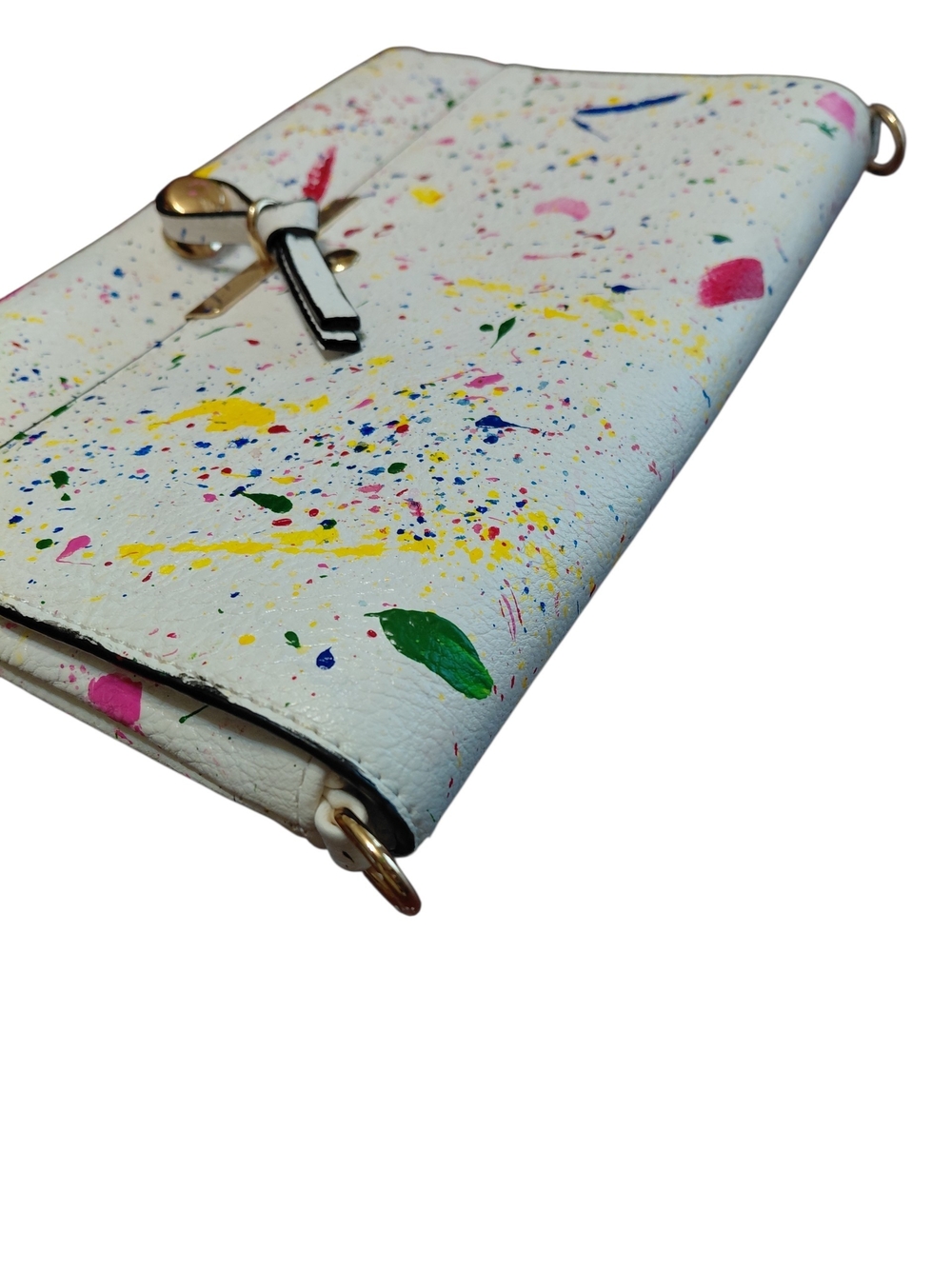 White Multicolor 80-90s Paint-Splatter Clutch with Gold Hardware - Picture 4 of 6